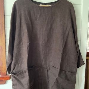 Moss Grey heavyweight linen, brown top.